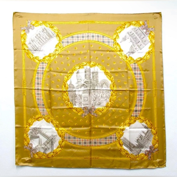 EUC VINTAGE Burberry’s 100% Silk Monuments Scarf - Picture 1 of 6